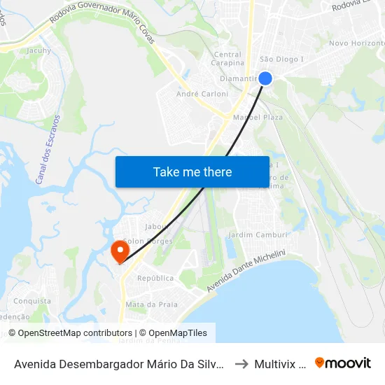 Avenida Desembargador Mário Da Silva Nunes, 5023-5265 to Multivix Vitória map
