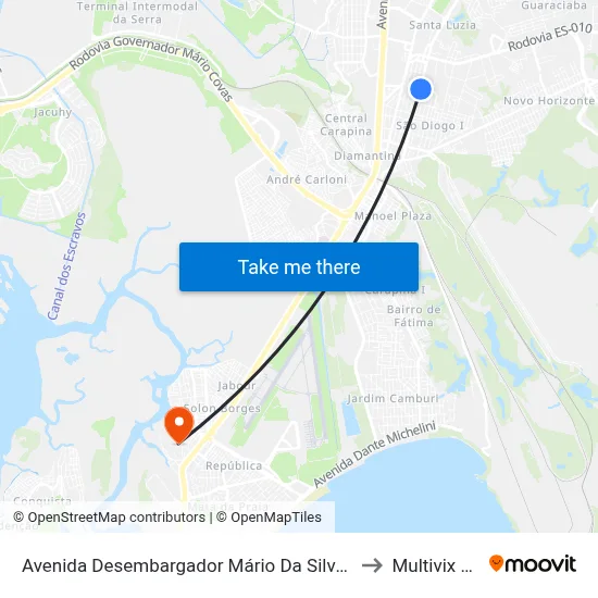Avenida Desembargador Mário Da Silva Nunes, 555-715 to Multivix Vitória map