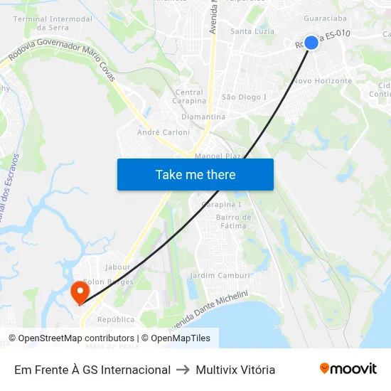 Em Frente À GS Internacional to Multivix Vitória map