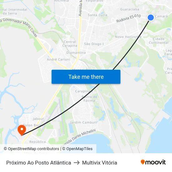 Próximo Ao Posto Atlântica to Multivix Vitória map