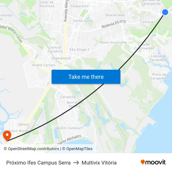 Próximo Ifes Campus Serra to Multivix Vitória map
