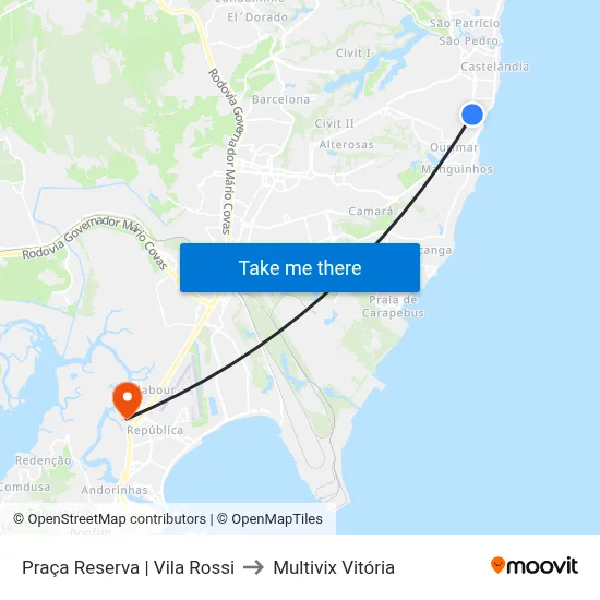 Praça Reserva | Vila Rossi to Multivix Vitória map
