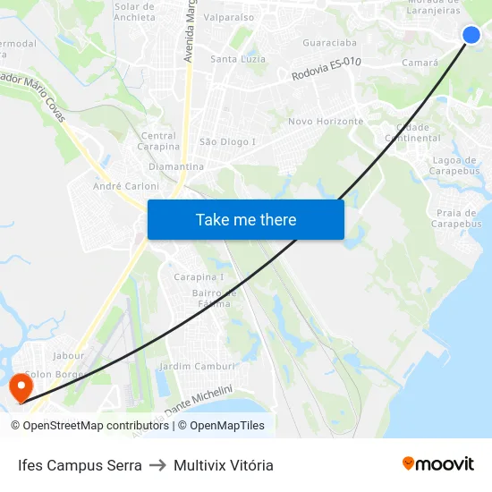 Ifes Campus Serra to Multivix Vitória map
