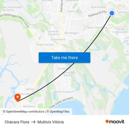 Chácara Flora to Multivix Vitória map