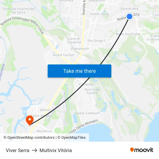 Viver Serra to Multivix Vitória map