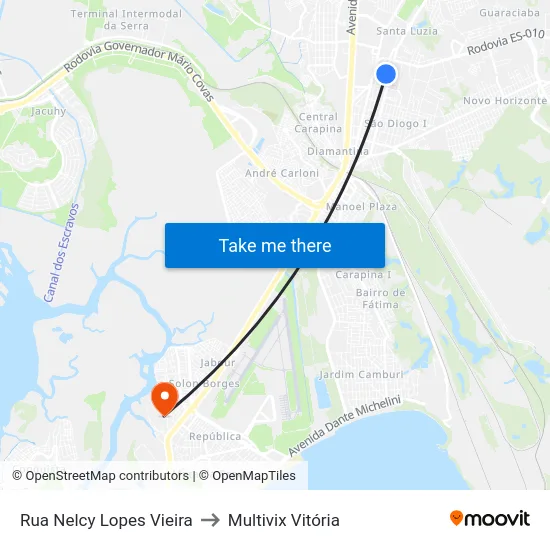 Rua Nelcy Lopes Vieira to Multivix Vitória map