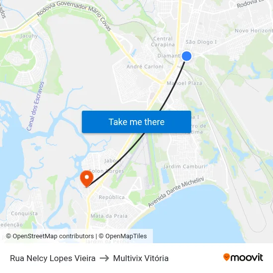 Rua Nelcy Lopes Vieira to Multivix Vitória map