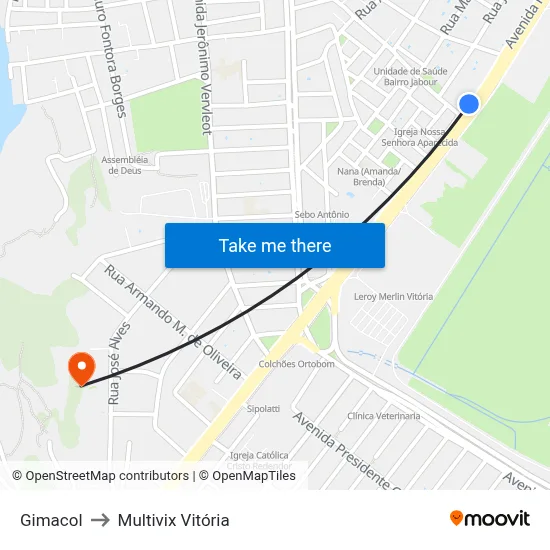 Gimacol to Multivix Vitória map