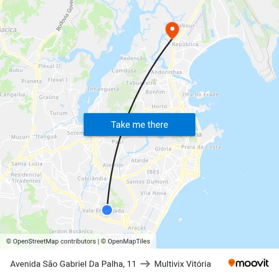 Avenida São Gabriel Da Palha, 11 to Multivix Vitória map