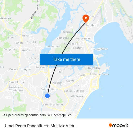 Umei Pedro Pandolfi to Multivix Vitória map