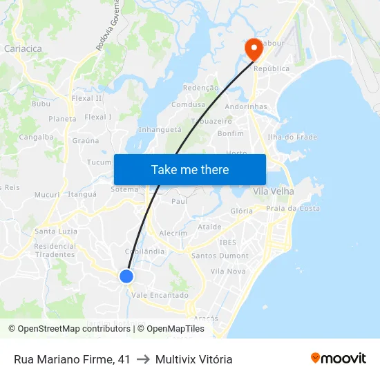 Rua Mariano Firme, 41 to Multivix Vitória map