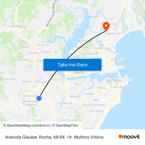 Avenida Gláuber Rocha, 68-84 to Multivix Vitória map