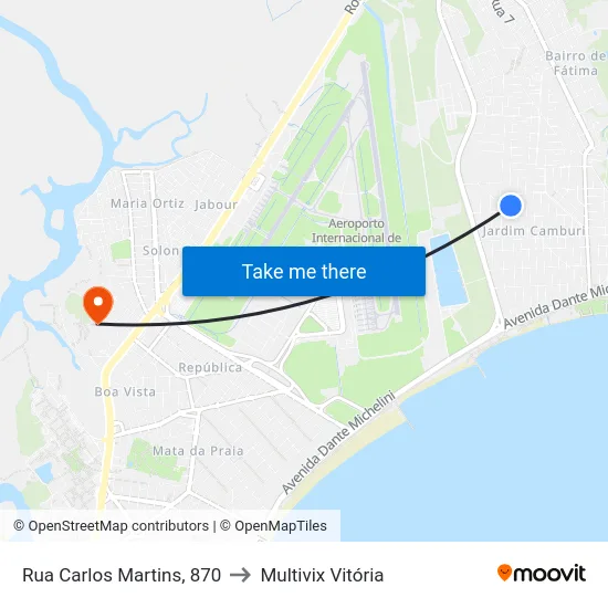 Rua Carlos Martins, 870 to Multivix Vitória map