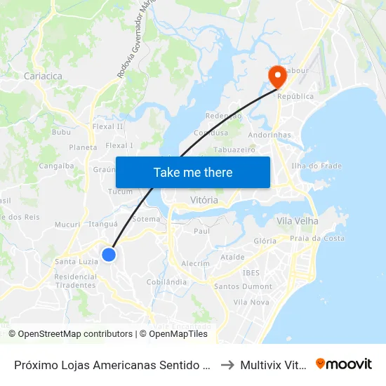 Próximo Lojas Americanas Sentido Carone to Multivix Vitória map