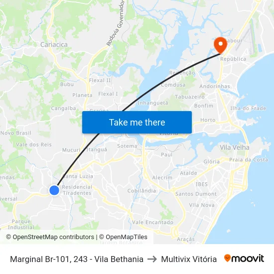 Marginal Br-101, 243 - Vila Bethania to Multivix Vitória map