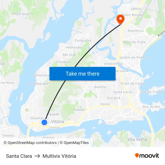 Santa Clara to Multivix Vitória map