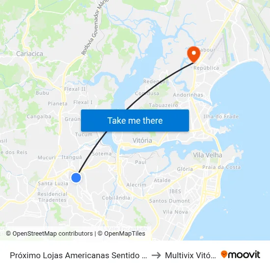 Próximo Lojas Americanas Sentido Epa to Multivix Vitória map