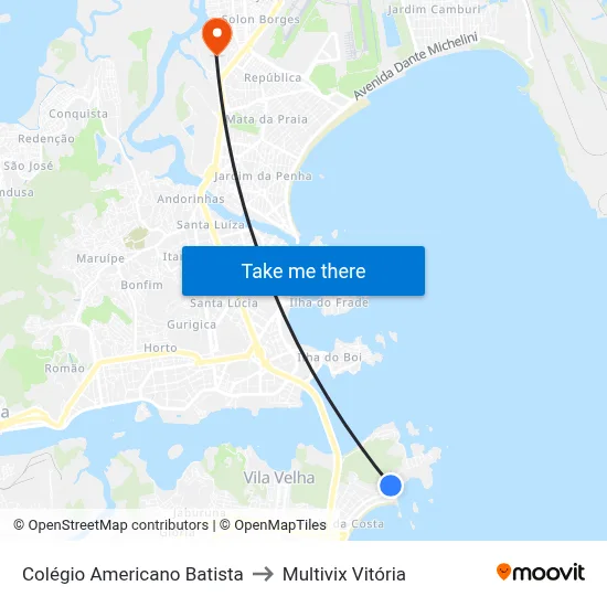 Colégio Americano Batista to Multivix Vitória map