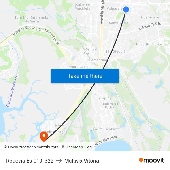 Rodovia Es-010, 322 to Multivix Vitória map