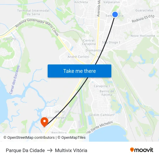 Parque Da Cidade to Multivix Vitória map