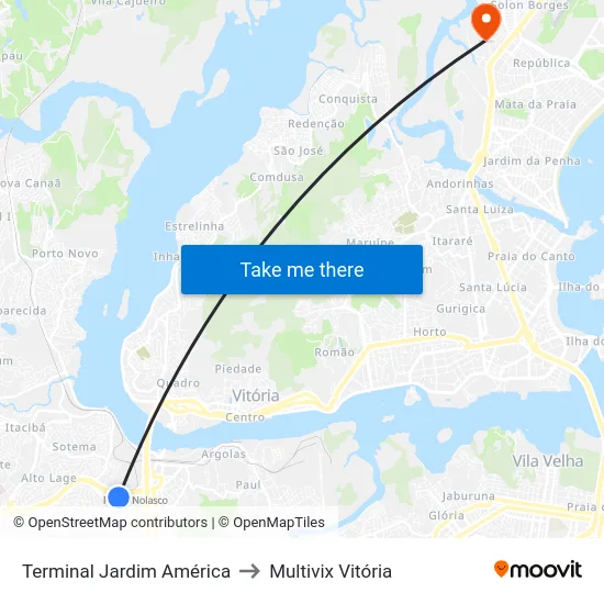 Terminal Jardim América to Multivix Vitória map