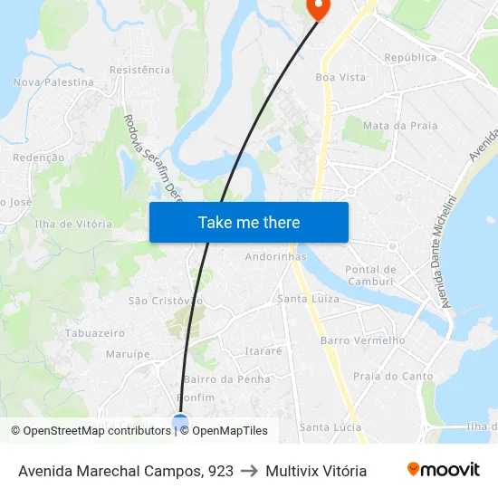 Avenida Marechal Campos, 923 to Multivix Vitória map