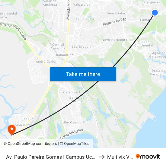 Av. Paulo Pereira Gomes | Campus Ucl Manguinhos to Multivix Vitória map