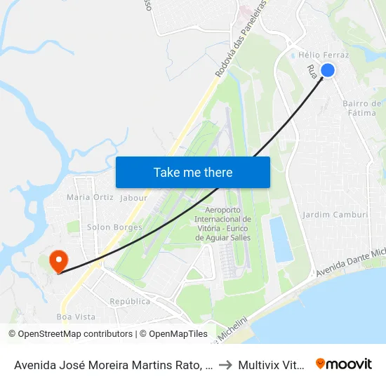 Avenida José Moreira Martins Rato, 1188 to Multivix Vitória map