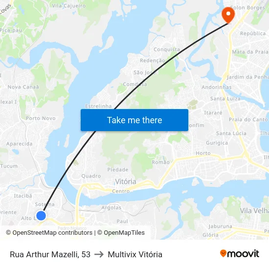 Rua Arthur Mazelli, 53 to Multivix Vitória map