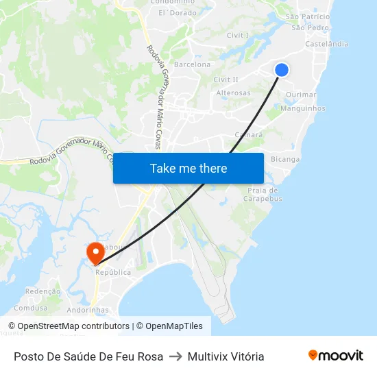 Posto De Saúde De Feu Rosa to Multivix Vitória map