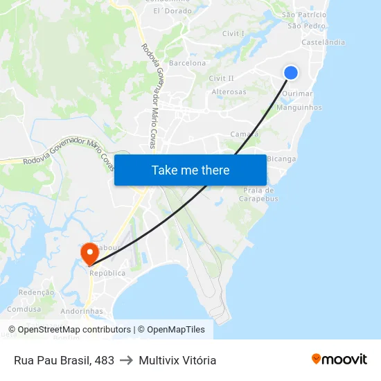 Rua Pau Brasil, 483 to Multivix Vitória map
