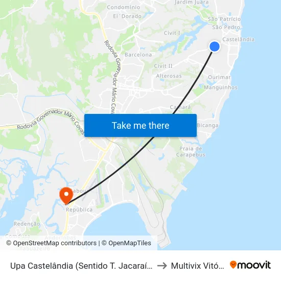 Upa Castelândia (Sentido T. Jacaraípe) to Multivix Vitória map