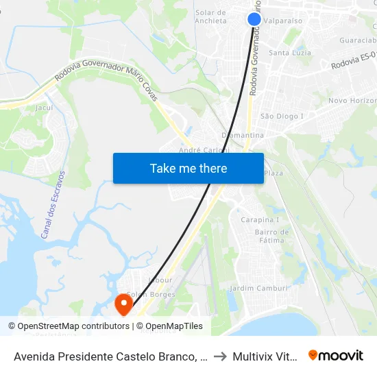 Avenida Presidente Castelo Branco, 3338 to Multivix Vitória map