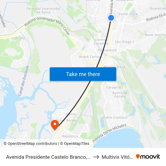 Avenida Presidente Castelo Branco, 443 to Multivix Vitória map