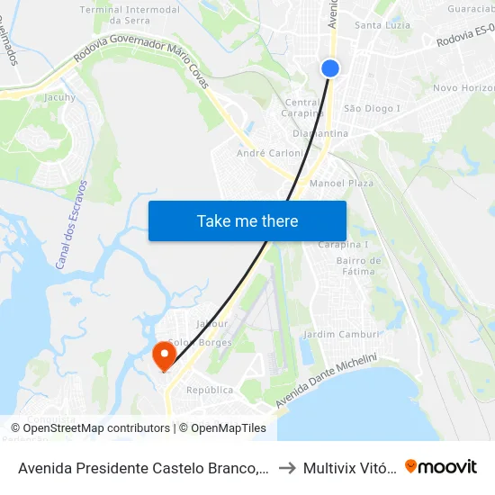 Avenida Presidente Castelo Branco, 660 to Multivix Vitória map