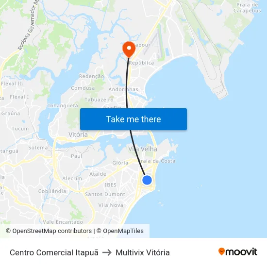 Centro Comercial Itapuã to Multivix Vitória map
