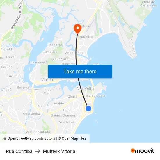 Rua Curitiba to Multivix Vitória map