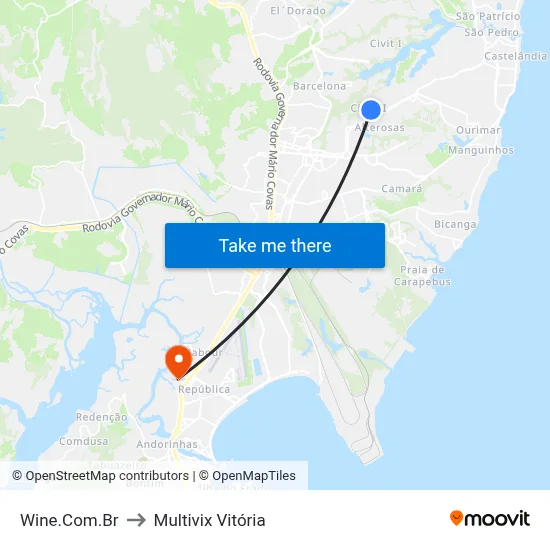 Wine.Com.Br to Multivix Vitória map