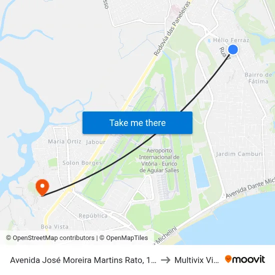 Avenida José Moreira Martins Rato, 1001-1199 to Multivix Vitória map