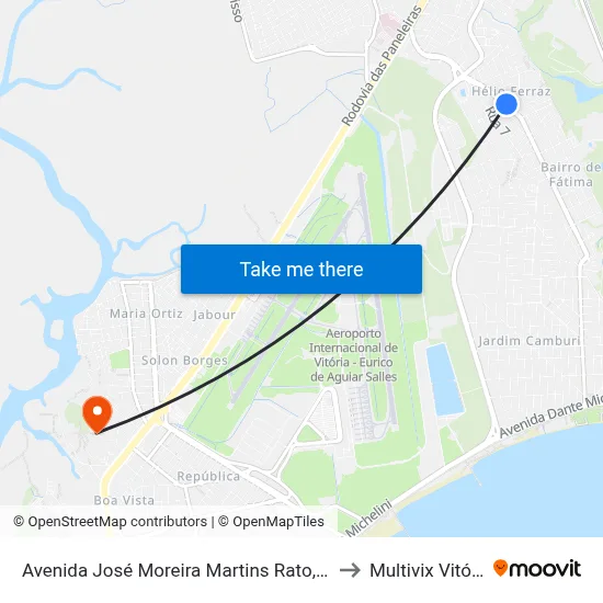 Avenida José Moreira Martins Rato, 188 to Multivix Vitória map
