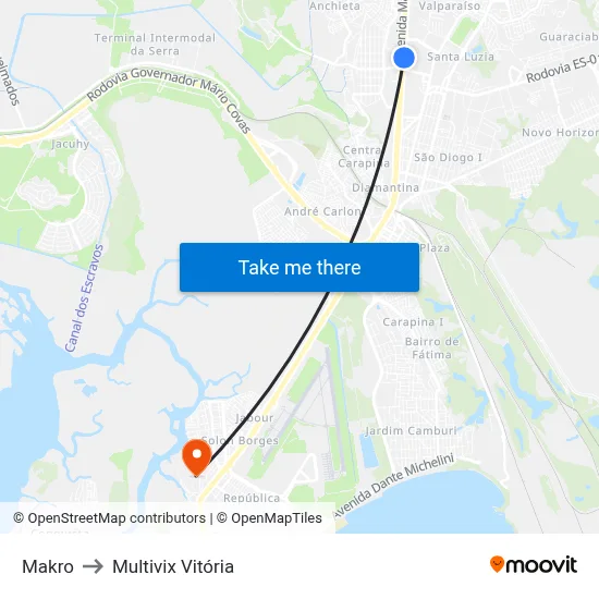 Makro to Multivix Vitória map