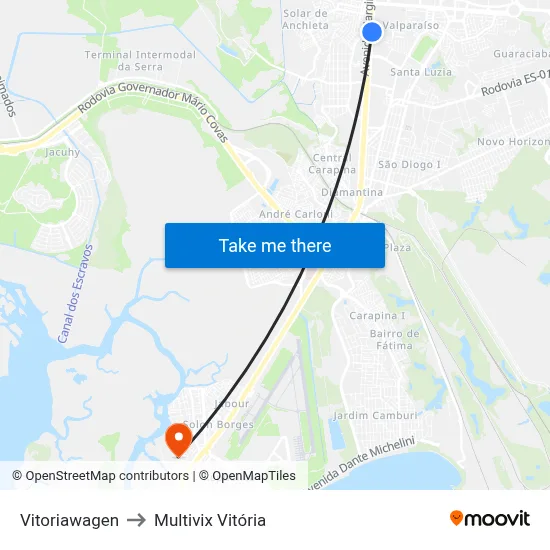 Vitoriawagen to Multivix Vitória map