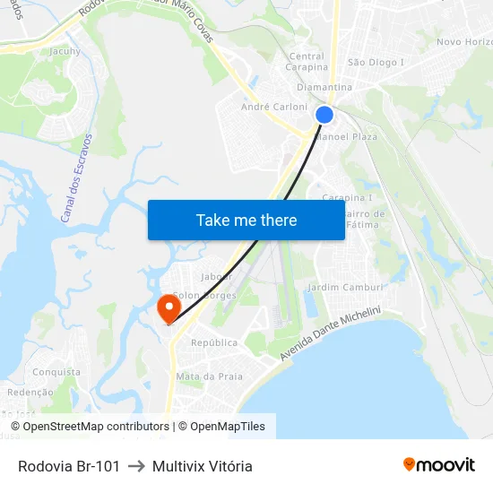 Rodovia Br-101 to Multivix Vitória map