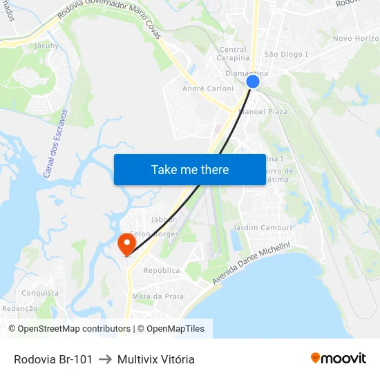 Rodovia Br-101 to Multivix Vitória map