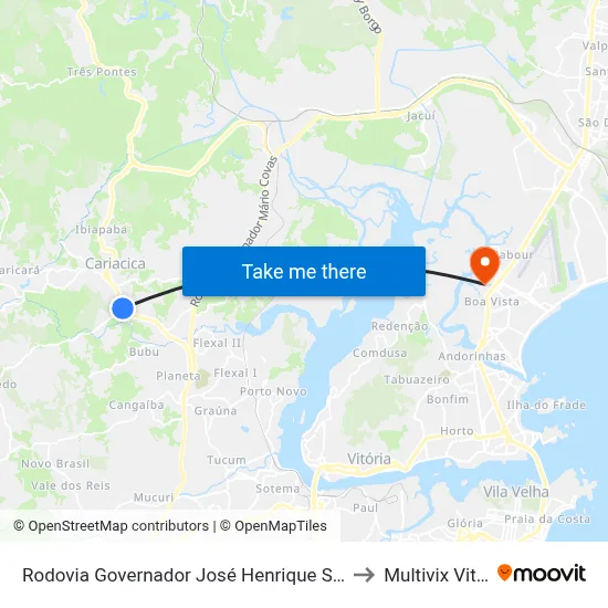 Rodovia Governador José Henrique Sette, 314 to Multivix Vitória map