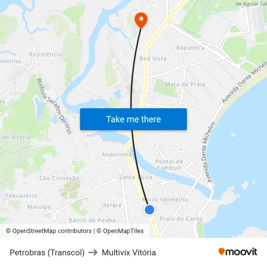 Petrobras (Transcol) to Multivix Vitória map