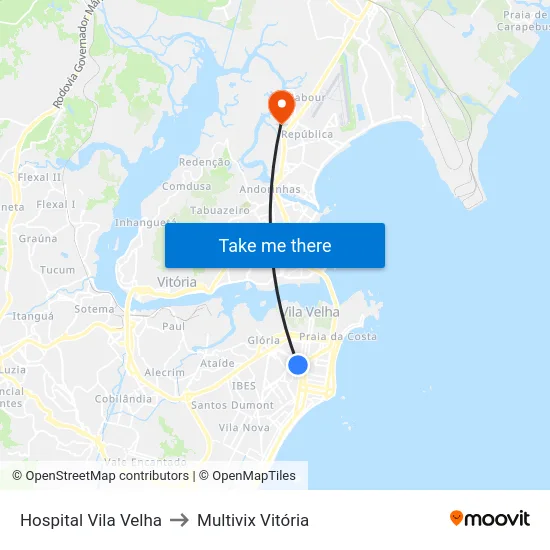 Hospital Vila Velha to Multivix Vitória map
