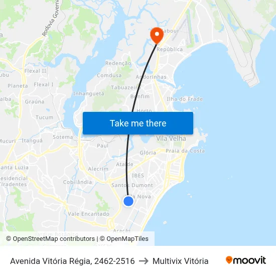 Avenida Vitória Régia, 2462-2516 to Multivix Vitória map