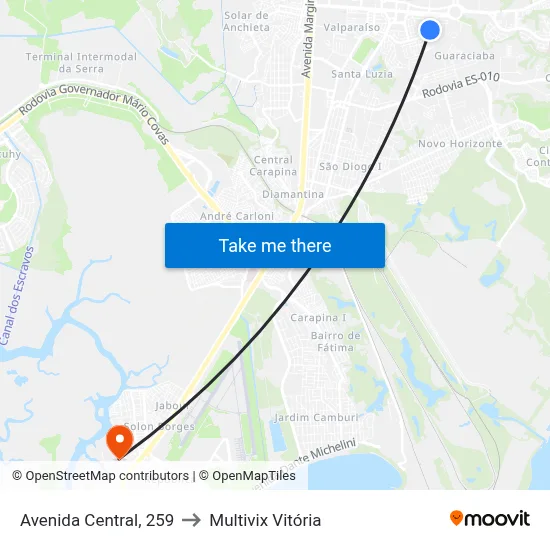 Avenida Central, 259 to Multivix Vitória map