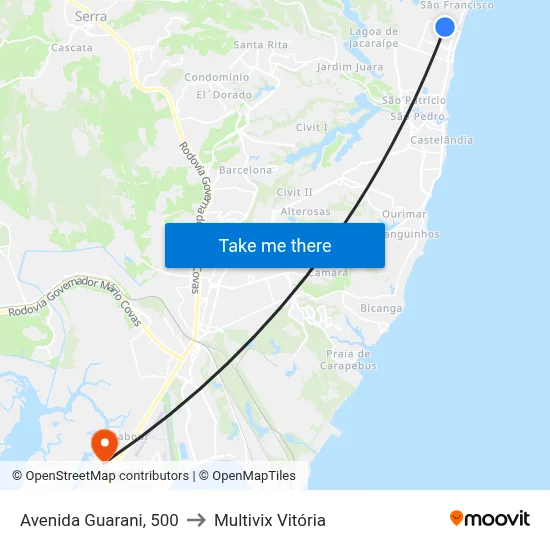 Avenida Guarani, 500 to Multivix Vitória map